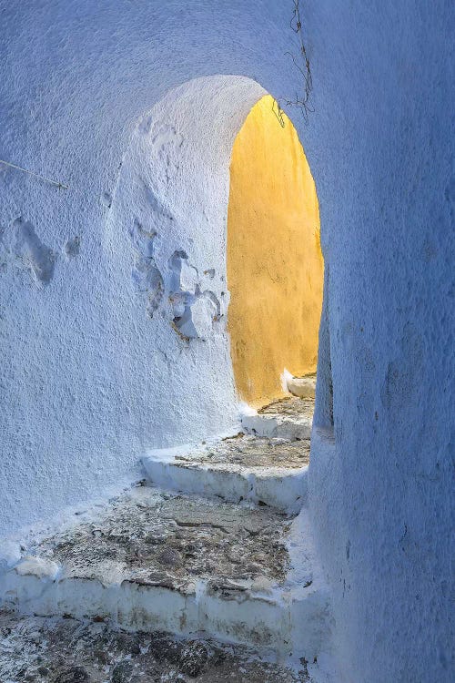 Europe, Greece, Santorini, Pyrgos. Building Passageway.