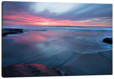 USA, California, La Jolla. Sunset over beach I Canvas Art Print - San Diego Art