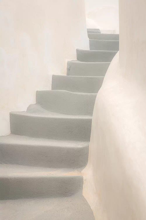 Europe, Greece, Santorini, Thira. White Stairway And Walls.