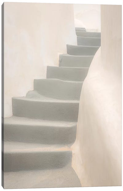 Europe, Greece, Santorini, Thira. White Stairway And Walls. Canvas Art Print - Stairs & Staircases