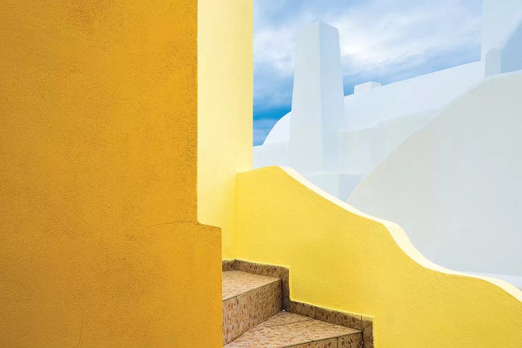 Europe, Greece, Santorini. Stairs And Building Shapes.