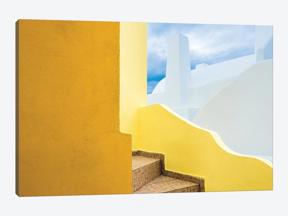 Europe, Greece, Santorini. Stairs And Building Shapes. by Jaynes Gallery 1-piece Canvas Art Print