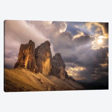 Europe, Italy, Dolomites. Tre Cime Di Lavaredo Peaks At Sunset. Canvas Print #JYG923} by Jaynes Gallery Canvas Wall Art