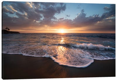 USA, California, La Jolla. Sunset over beach II Canvas Art Print - 3-Piece Beach Art