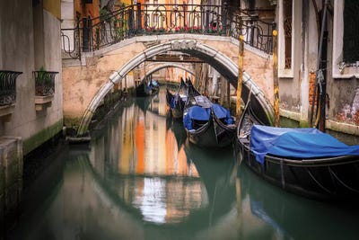 Europe, Italy, Venice. Canal With Gondolas And Bridges. by Jaynes Gallery canvas print