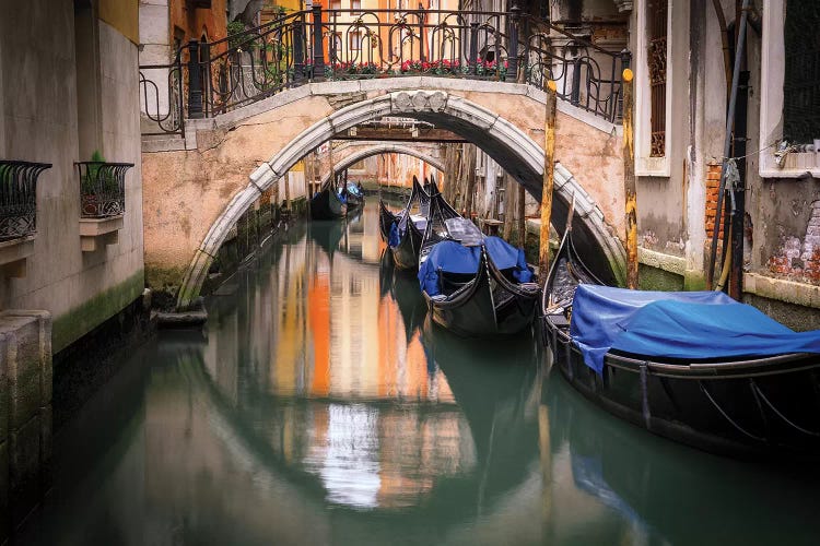 Europe, Italy, Venice. Canal With Gondolas And Bridges.