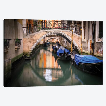 Europe, Italy, Venice. Canal With Gondolas And Bridges. Canvas Print #JYG932} by Jaynes Gallery Canvas Print