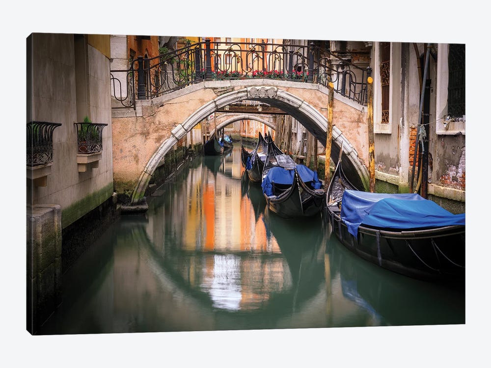Europe, Italy, Venice. Canal With Gondolas And Bridges. 1-piece Canvas Print