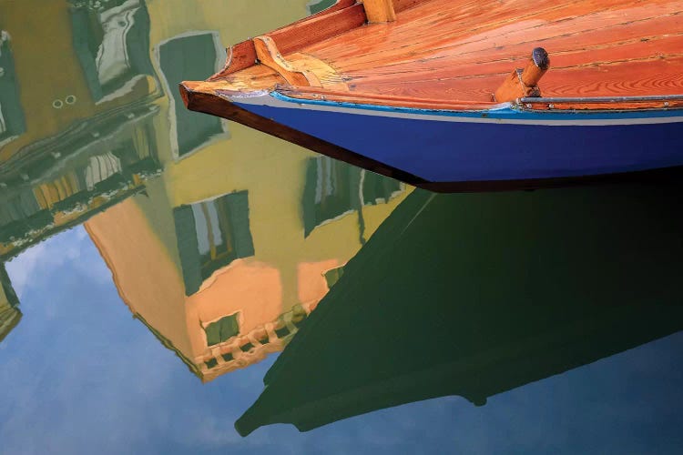 Europe, Italy, Venice. Gondola And Building Reflect In Canal.