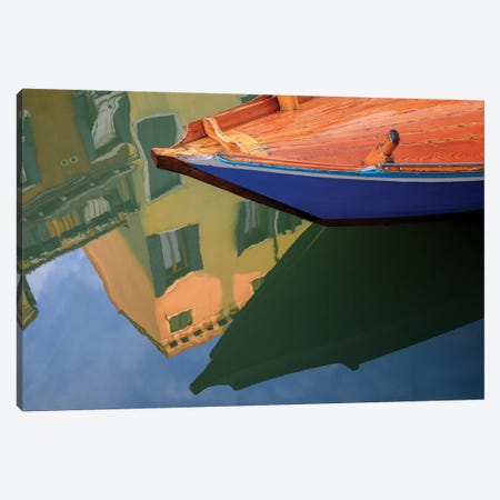 Europe, Italy, Venice. Gondola And Building Reflect In Canal. Canvas Print #JYG934} by Jaynes Gallery Canvas Artwork