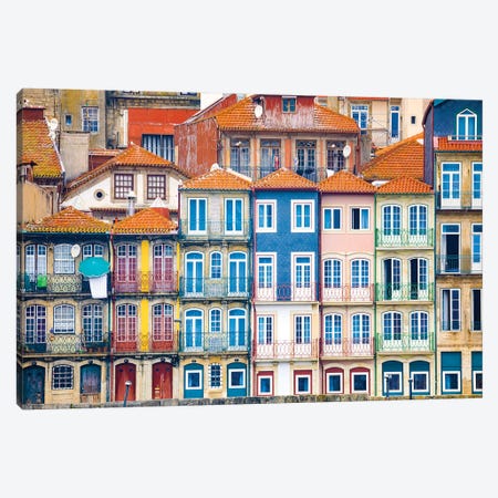 Europe, Portugal, Porto. Colorful Building Facades Next To Douro River. Canvas Print #JYG935} by Jaynes Gallery Canvas Artwork