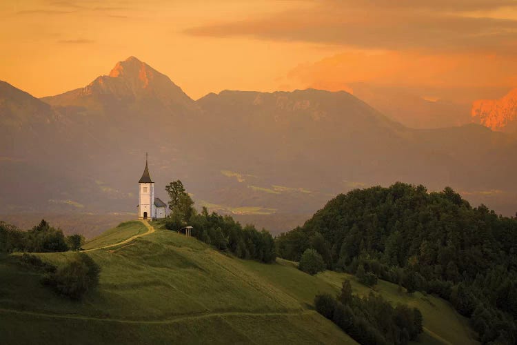 Europe, Slovenia. Chapel Of St. Primoz At Sunset.