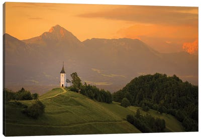 Europe, Slovenia. Chapel Of St. Primoz At Sunset. Canvas Art Print - Slovenia
