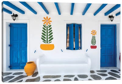 Greece, Mykonos. Colorful House Exterior. Canvas Art Print - Greece Art