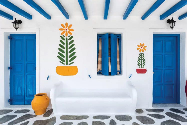 Greece, Mykonos. Colorful House Exterior.