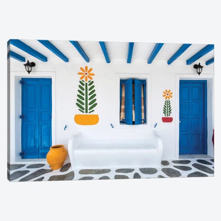 Greece, Mykonos. Colorful House Exterior. Canvas Print #JYG949} by Jaynes Gallery Canvas Wall Art