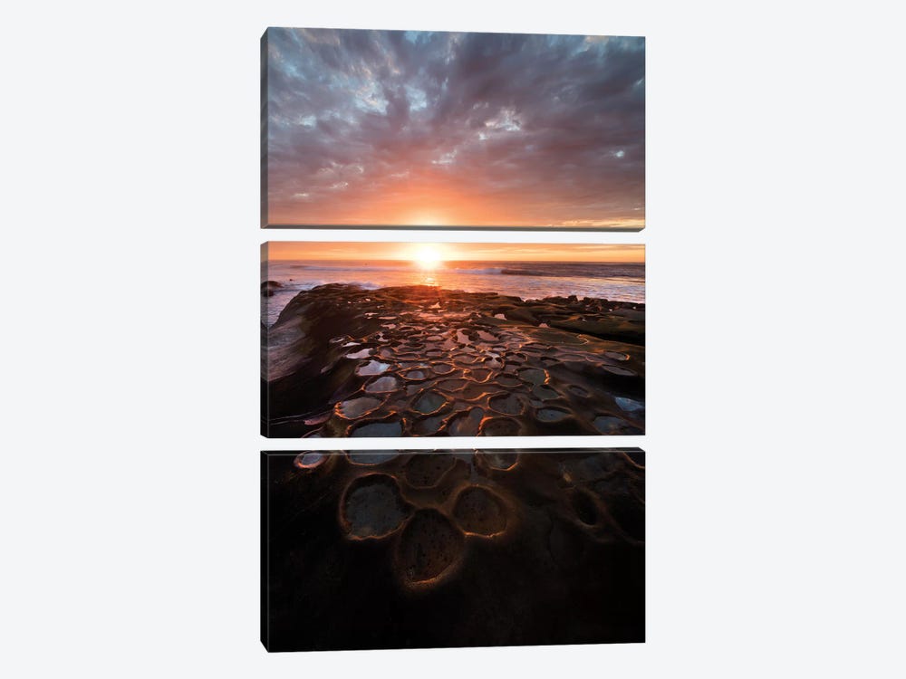 USA, California, La Jolla. Sunset over tide pools. by Jaynes Gallery 3-piece Canvas Wall Art