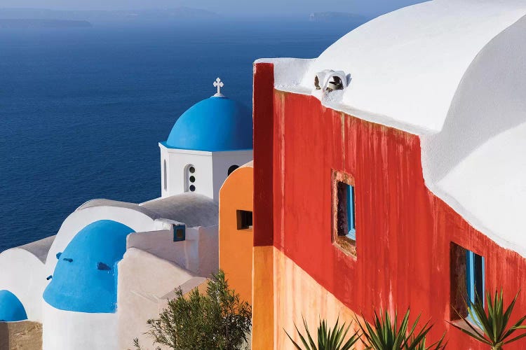 Greece, Santorini, Oia. Colorful House And Church.