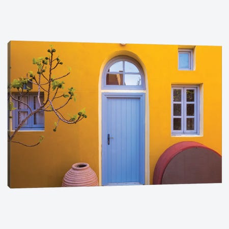 Greece, Thira. Colorful House Exterior. Canvas Print #JYG956} by Jaynes Gallery Canvas Wall Art