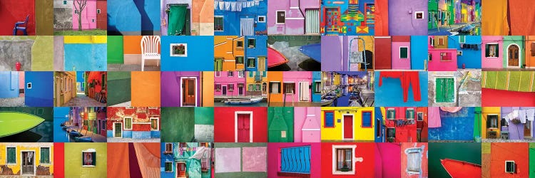 Italy, Burano. Collage Of Colorful Burano Images.