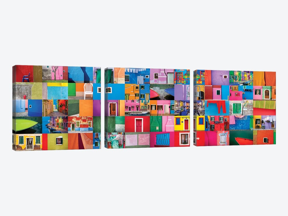 Italy, Burano. Collage Of Colorful Burano Images. by Jaynes Gallery 3-piece Canvas Wall Art