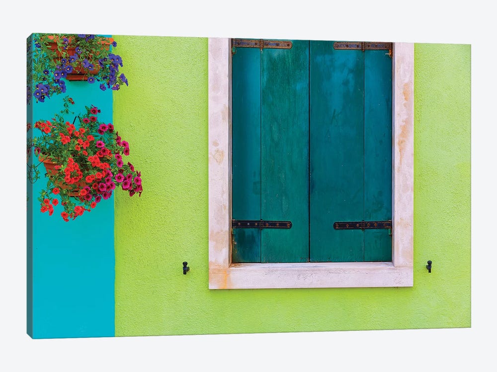 Italy, Burano. Colorful House Wall And Window. by Jaynes Gallery 1-piece Canvas Print