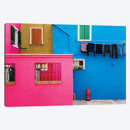 Italy, Burano. Colorful House Walls. Canvas Print #JYG962} by Jaynes Gallery Canvas Wall Art