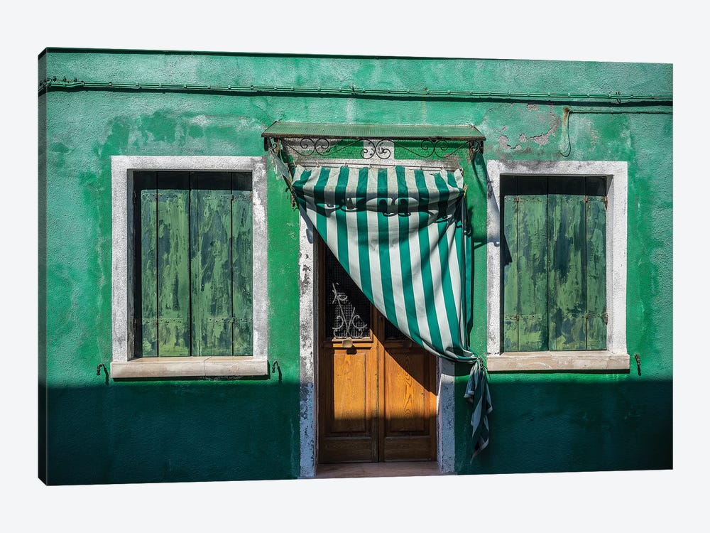 Italy, Burano. Weathered House Exterior. by Jaynes Gallery 1-piece Canvas Art Print