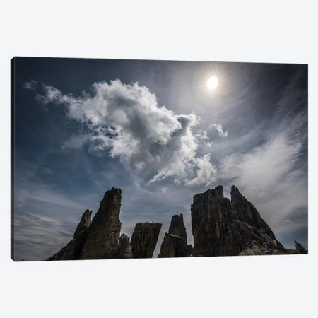 Italy, Dolomites, Cinque Torri. Mountain Peaks And Sun. Canvas Print #JYG972} by Jaynes Gallery Canvas Print