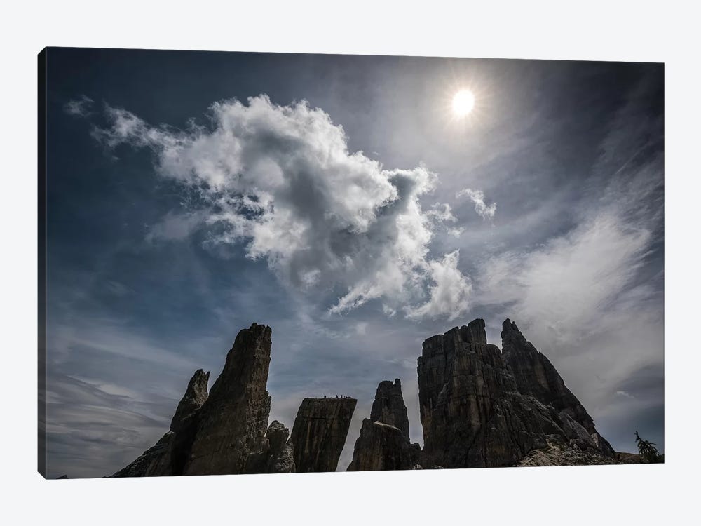 Italy, Dolomites, Cinque Torri. Mountain Peaks And Sun. by Jaynes Gallery 1-piece Canvas Art Print