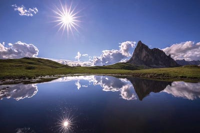 Italy, Dolomites, Giau Pass. Sun Reflection In Mountain Tarn. by Jaynes Gallery canvas print