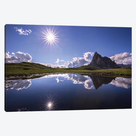 Italy, Dolomites, Giau Pass. Sun Reflection In Mountain Tarn. Canvas Print #JYG974} by Jaynes Gallery Canvas Artwork