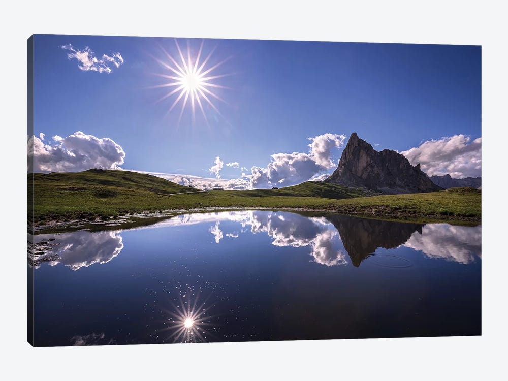 Italy, Dolomites, Giau Pass. Sun Reflection In Mountain Tarn. by Jaynes Gallery 1-piece Art Print
