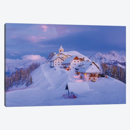 Italy, Monte Lussari. Winter Night At Ski Resort. Canvas Print #JYG977} by Jaynes Gallery Canvas Artwork