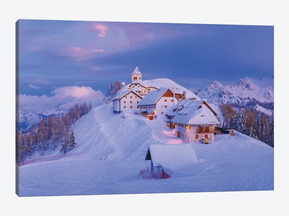 Italy, Monte Lussari. Winter Night At Ski Resort. by Jaynes Gallery 1-piece Canvas Art