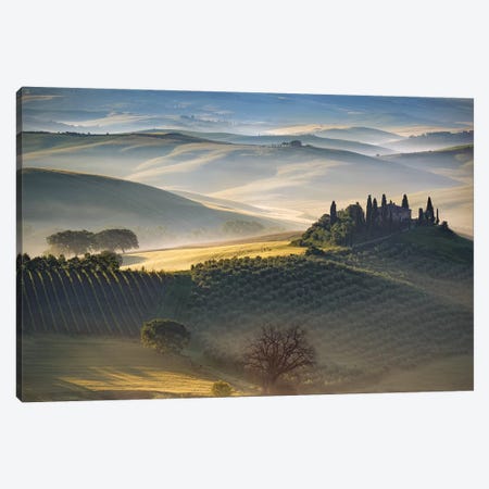 Italy, Tuscany, Val D' Orcia. The Belvedere Farmhouse At Sunrise. Canvas Print #JYG978} by Jaynes Gallery Canvas Art Print