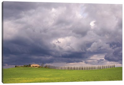 Italy, Tuscany, Val D'Orcia. Farmhouse And Storm Clouds At Sunset. Canvas Art Print