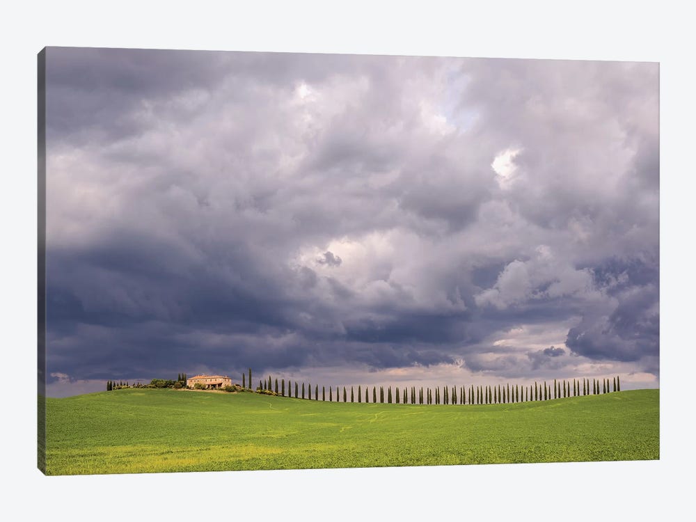 Italy, Tuscany, Val D'Orcia. Farmhouse And Storm Clouds At Sunset. by Jaynes Gallery 1-piece Art Print