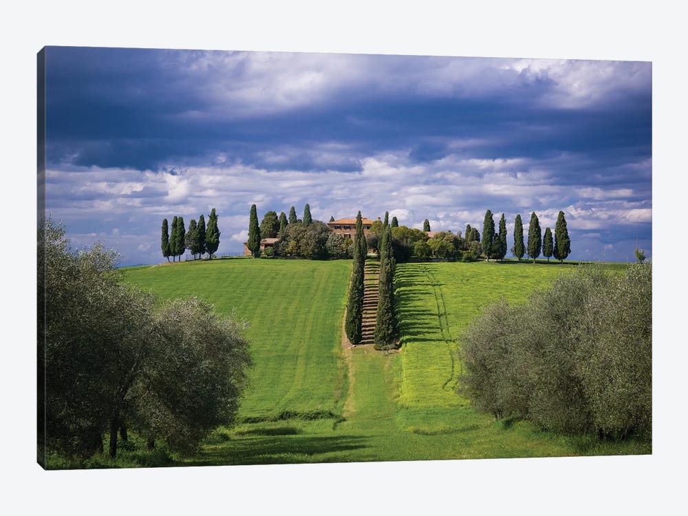 Italy, Tuscany, Val D'Orcia. Farmhouse And Storm Clouds At Sunset. by Jaynes Gallery 1-piece Canvas Wall Art