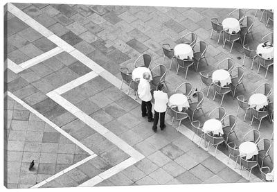 Italy, Venice. Black And White Looking Down On Waiters In San Marco Square From Campanile. Canvas Art Print - Cafe Art