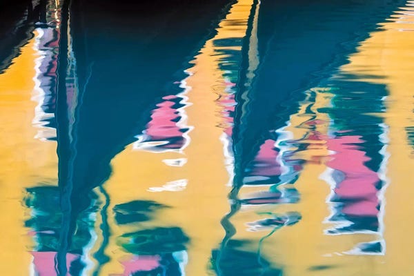 Water Close-Ups: Italy, Venice. Gondolas And Building Reflect In Canal. by Jaynes Gallery