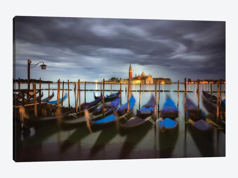 Italy, Venice. Moored Gondolas And Church Of San Giorgio Maggiore At Sunrise. by Jaynes Gallery 1-piece Canvas Art Print