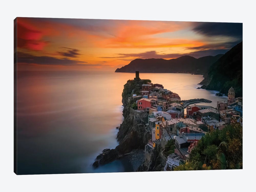 Italy, Vernazza. Overview Of Coastal Town At Sunset. by Jaynes Gallery 1-piece Canvas Wall Art