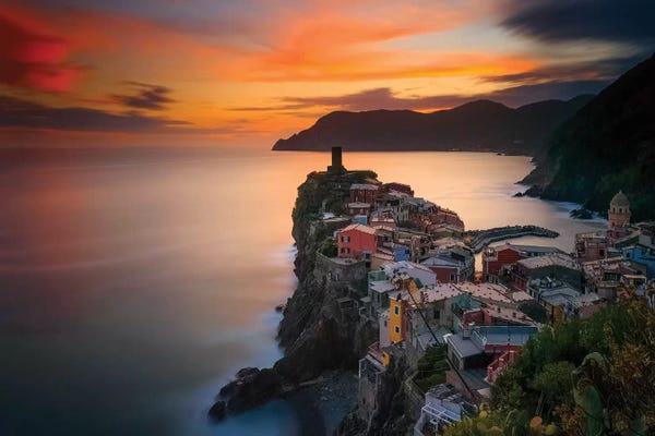 Liguria: Italy Vernazza Overview Of Coastal Town At Sunset Ver. II by Jaynes Gallery