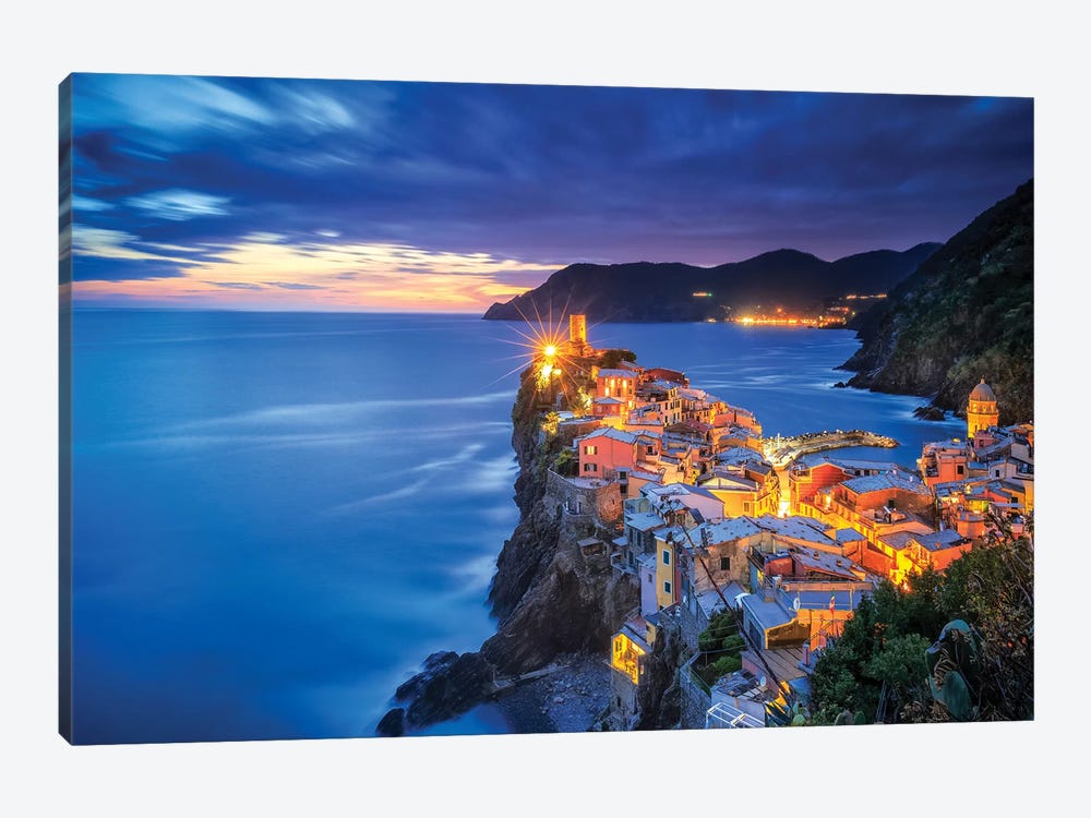 Italy, Vernazza. Overview Of Coastal Town At Sunset. by Jaynes Gallery 1-piece Canvas Print