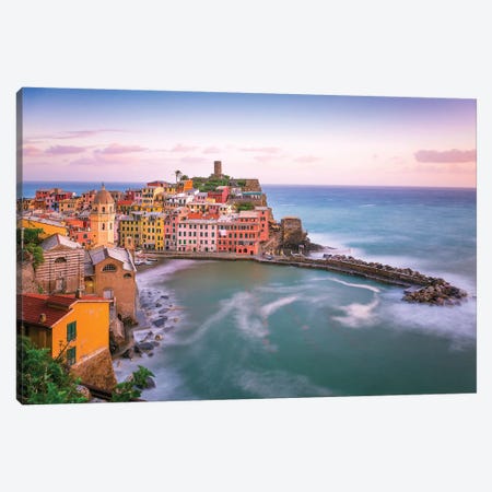 Italy, Vernazza. Overview Of Coastal Town. Canvas Print #JYG990} by Jaynes Gallery Canvas Art Print