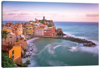 Italy, Vernazza. Overview Of Coastal Town. Canvas Art Print