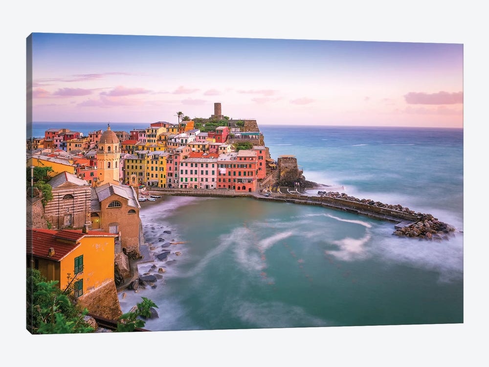 Italy, Vernazza. Overview Of Coastal Town. by Jaynes Gallery 1-piece Canvas Art Print