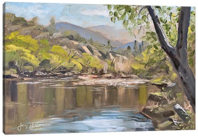 Looking Down River From Under The Bridge Canvas Art Print - Jay Johnson