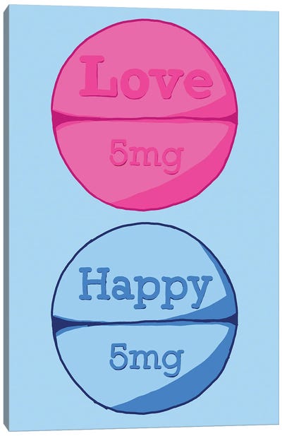 Love Happy Pill Blue Canvas Art Print - Jaymie Metz